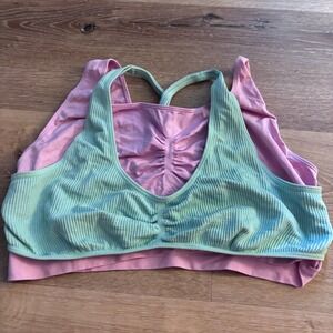 No Boundaries Womens XXXL Double Layer Sports Bra Mint Green Lavender Pink